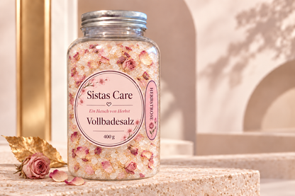 Sistas Care Vollbadesalz Herbstrose mit mediterranem Meersalz und Rosenduft in der 400-Gramm-Dose