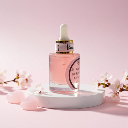 Gesichtsöl für trockene Haut und Anti Aging Pflege, Rose Blush Face Oil mit leichter Textur, schnell einziehendes Face Oil für strahlende Haut, natürliche Hautpflege mit Glow Effekt, Premium Skincare Produkt von Sistas Care. Logo Sistas Care powered by Skincare Solutions