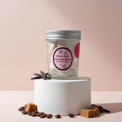 Sistas Care Café Éclat Duftglas seitlich gedreht Duft sichtbar aktivierbares Duft-Ritual warmer Duft