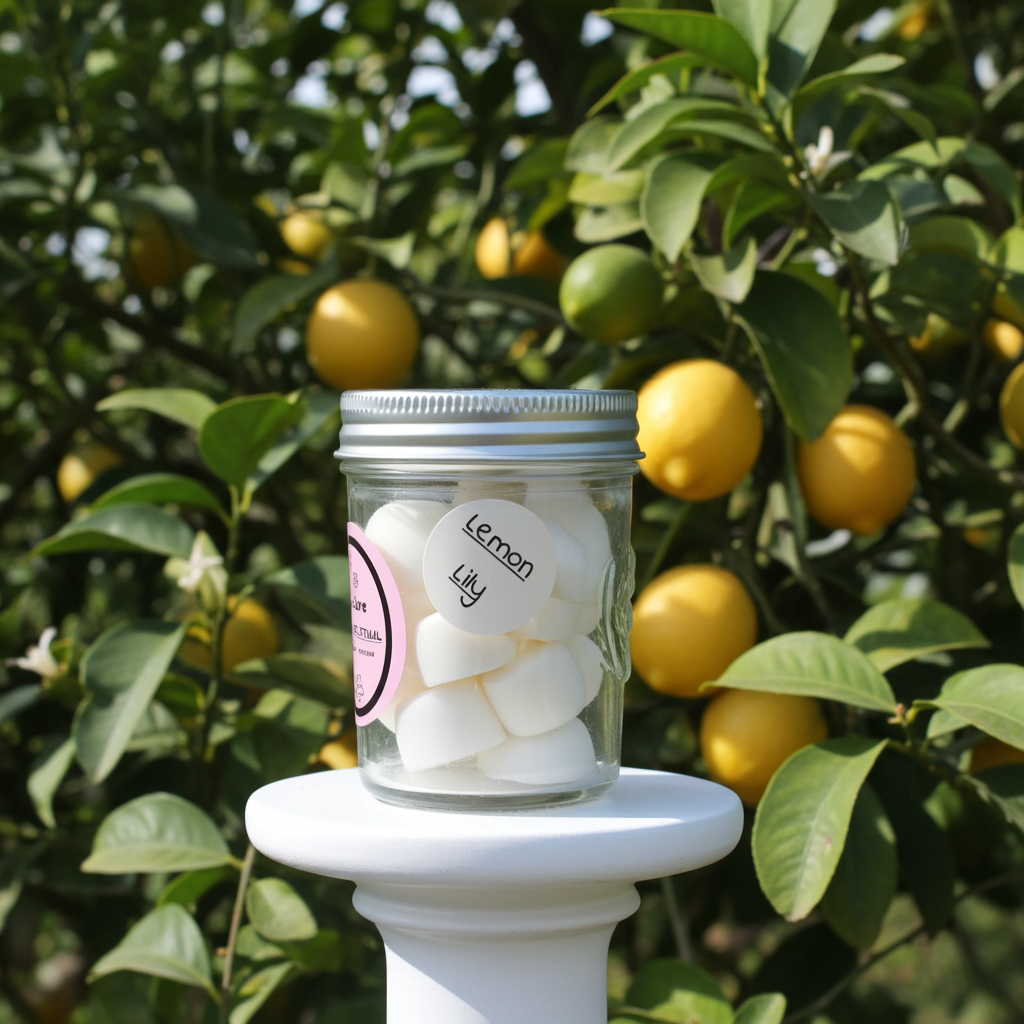 Sistas Care Lemon Lilly Duftglas seitlich gedreht Duft sichtbar aktivierbares Duft-Ritual frischer Duft