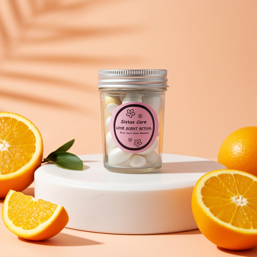 Sistas Care Orange Summer Breeze Duftglas seitlich gedreht Duftnote sichtbar aktivierbares Duft-Ritual frischer Duft