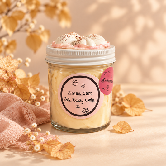 Sistas Care Silk Body Whip Heimkommen – handgemachte vegane Körperpflege für trockene Haut mit Apfel, Mandel und sanftem Zimt