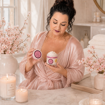 Skin Expert S.A.B. hält die Sistas Care Silk Body Whip Seelenwärme in der Hand
