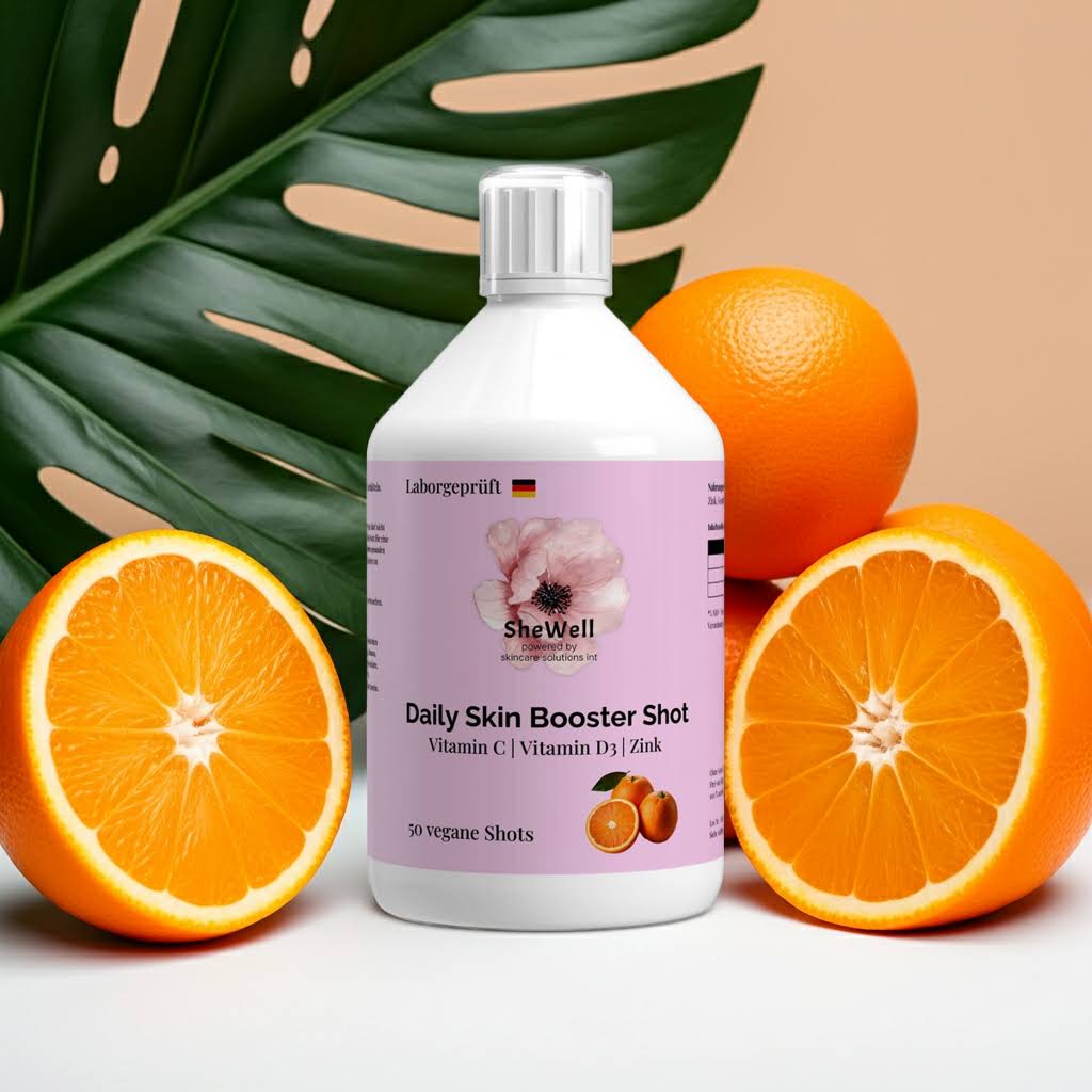 SheWell™ Daily Skin Booster Shot Orange – Beauty Booster Shot mit Probiotika, Vitamin C, D3 & Zink